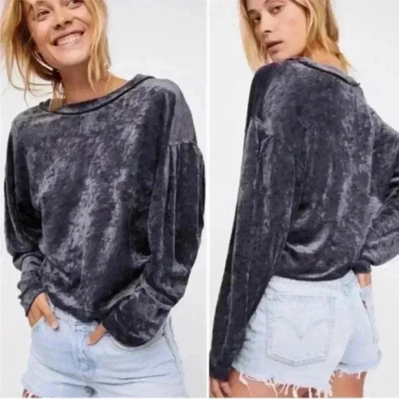 Free People We the Free Women's Gray Crushed Velvet Milan Long Sleeve, sz M - Picture 1 of 6